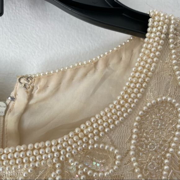 Brilliante By J.A. Vintage Pearl sequin Ivory Cream Lace Party Dress Large - Picture 6 of 11